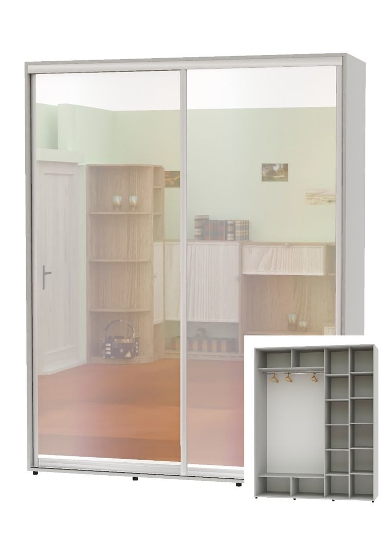 Шкаф-купе двухдверный 200*60*250 Серый 2 двери Зеркало Алекса (360463979)