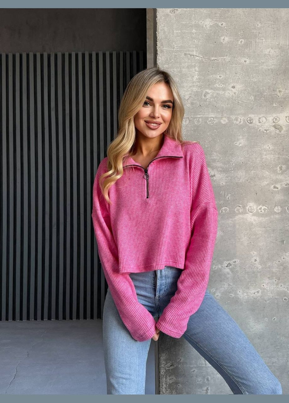 Легка базова малинова кофта з коміром і блискавкою, однотонна кофта з тканини: в'язка з довгим рукавом No Brand 326-3 (302879081)