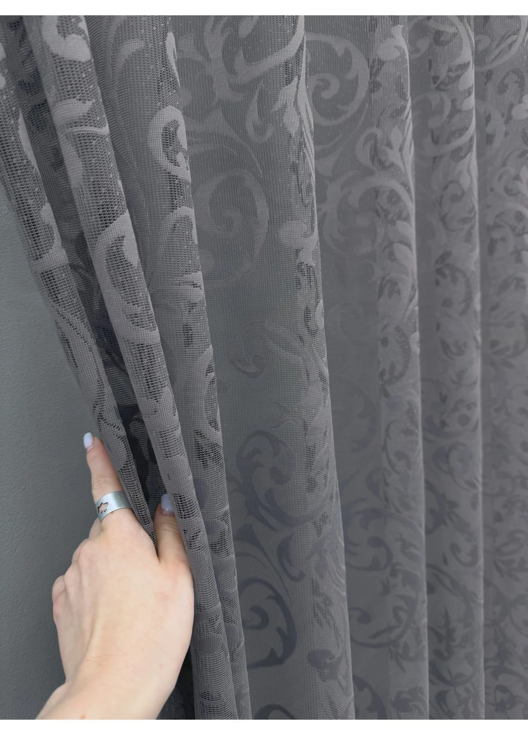 Тюль 1484т Жакард з вишивкою графітовий 250х270 см (42-0859) VR-Textil (369563456)