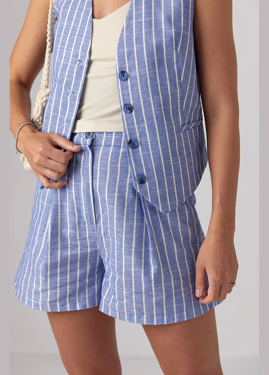 Жіночий літній костюм з шортами та жилетом у смужку - рожевий колір XL (sku_9821) No Brand (327819944)