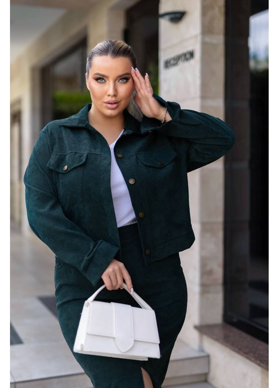 Костюм (жакет, юбка), цвет Темно-зеленый No Brand (361120269)