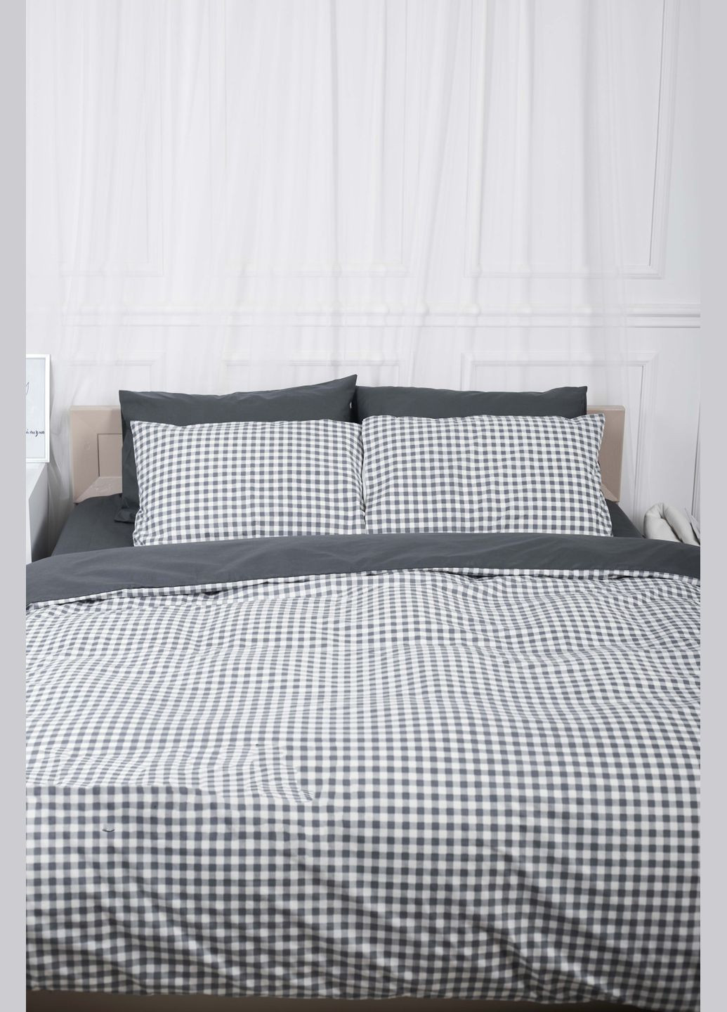 Комплект постельного белья семейный 160х220х2 наволочки 2х50х70 Ranforce Elite (MS-820000031) Moon&Star Gray Square (284416534)