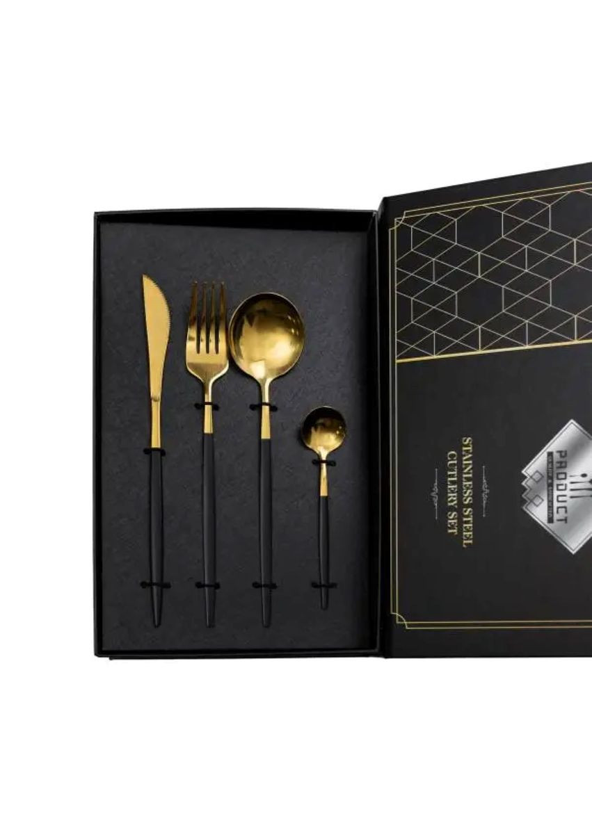 Набір столових приборів 24 предмети столовий набір на 6 персон Золотистий з чорним HP-20-46 Yiwu (326066235)