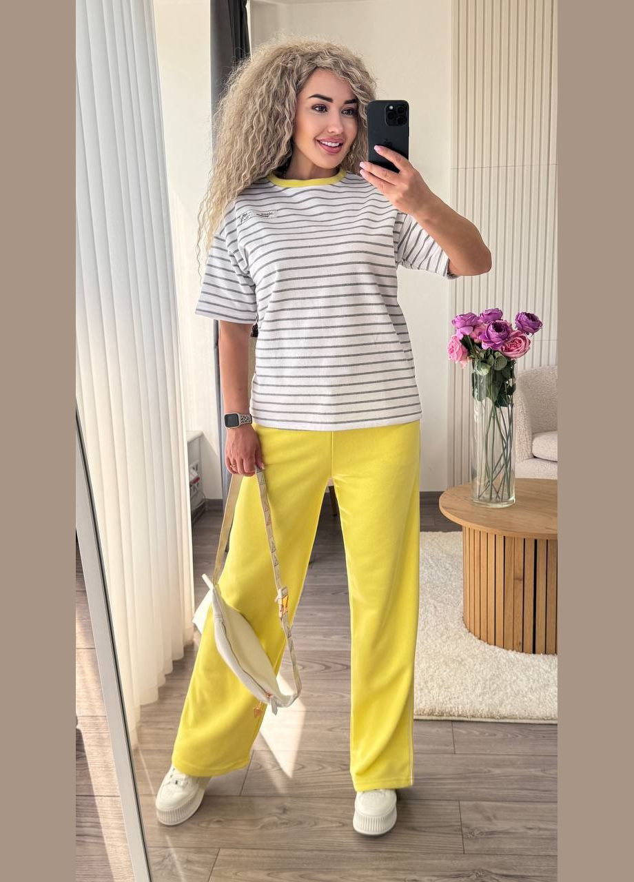 Женский костюм двойка футболка в полоску и брюки свободного кроя. MonCher (335013821)