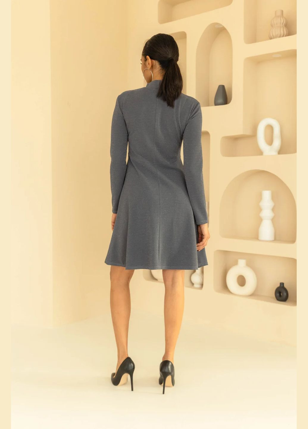 Серое праздничный, повседневный, кэжуал, коктейльное платье клеш Seventeen