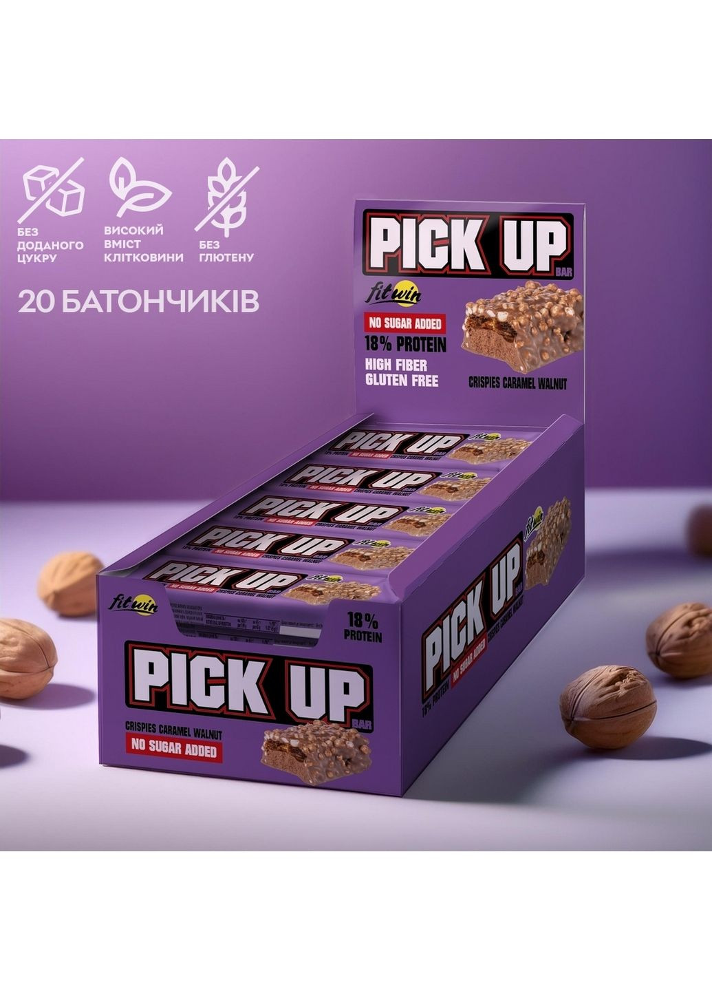 Батончик Pick Up, 20*45 грам - кранчі карамель та волоський горіх FitWin (315872682)