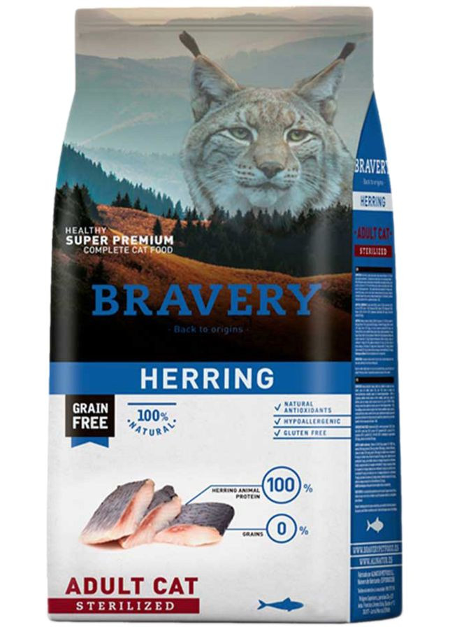 Сухий корм для дорослих стерилізованих кішок Herring Adult Cat Sterilized з оселедцем 2 кг (8436538950715) Bravery (307981020)