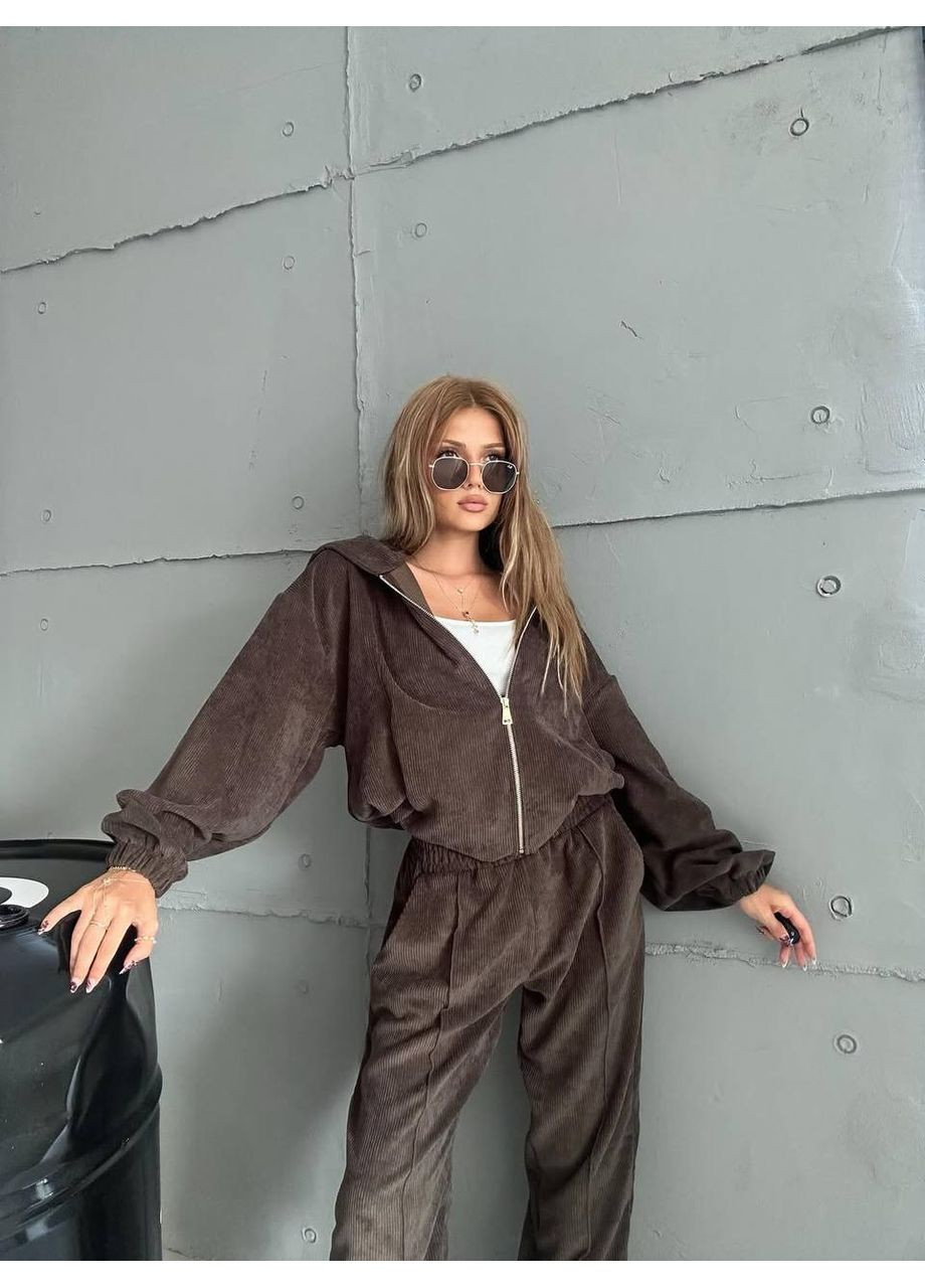 Вельветовий спортивний костюм кавового кольору 35030 Fashion (362572159)