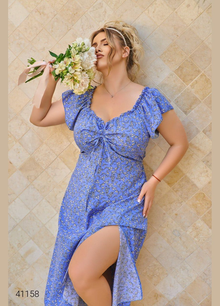 Синее повседневный летнее платье в цветочек Liton с цветочным принтом