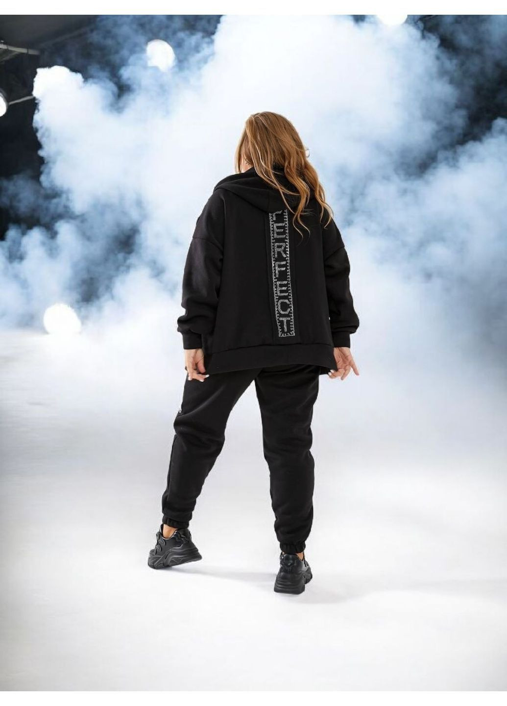 Жіночий спортивний костюм батал теплий на флісі Perfect чорний з кофтою на змійці Bonita Спортивний костюм (366454083)