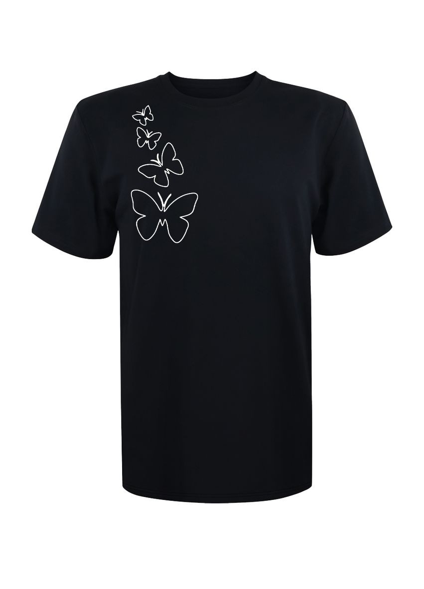 Футболка унісекс чорна з коротким рукавом з принтом "Butterflies" шовкографія 4PROFI - (346286825)