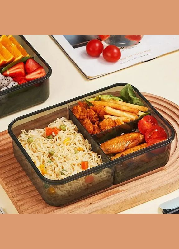 Ланч-бокс одноуровневый на 3 отсека с ложкой и палочками для еды Supretto (373394410)