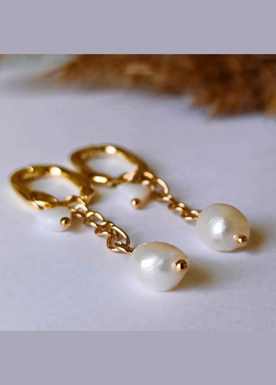 Серьги подвески Жемчуг+Сердце Перламутр, фурнитура гипоаллергенный сплав цвет золото L-50мм No Brand Підвіски (301910830)