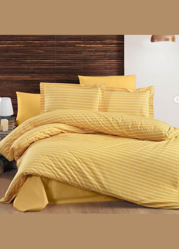 Постельное белье Полоска желтая Ранфорс Семейное на резинке MERISET (278255256)