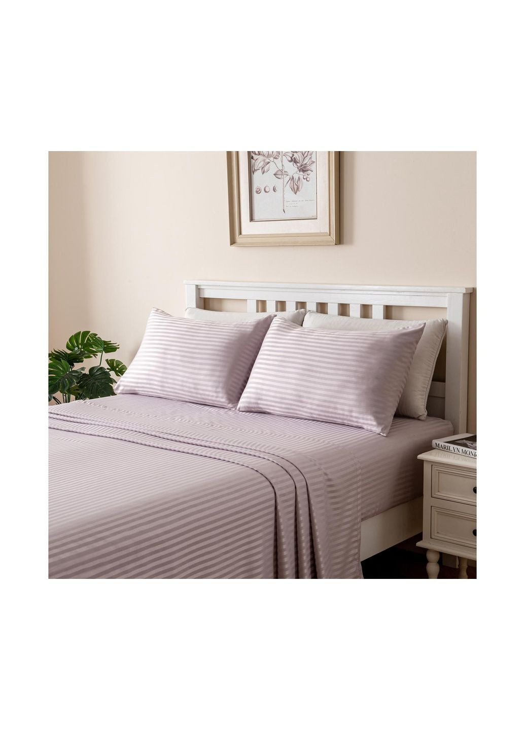 Сімейний комплект Постільної Білизни Страйп Сатин Soft Lilac 200х220 Vital-Textile SPs-4 (331013307)