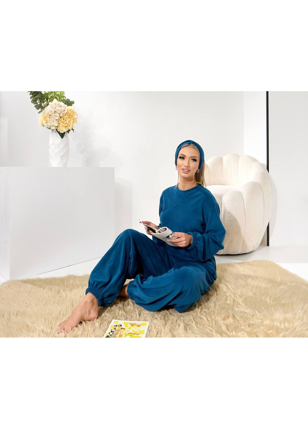 Морской волны зимняя домашний костюм из микрофлиса + чалма 🤍🤍🤍 кофта + брюки Україна