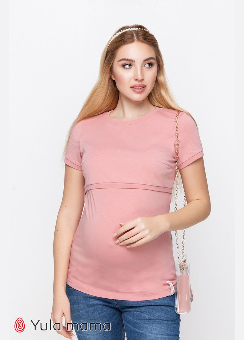 Рожева всесезон базова футболка для вагітних та годуючих мам margo xl юла мама рожевий Юла мама