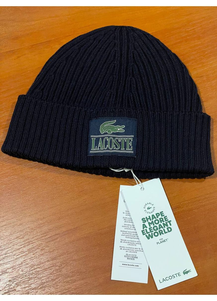 Шапка унисекс No Brand Lacoste Ribbed Wool Woven Patch Beanie Navy Marin (364666795)
