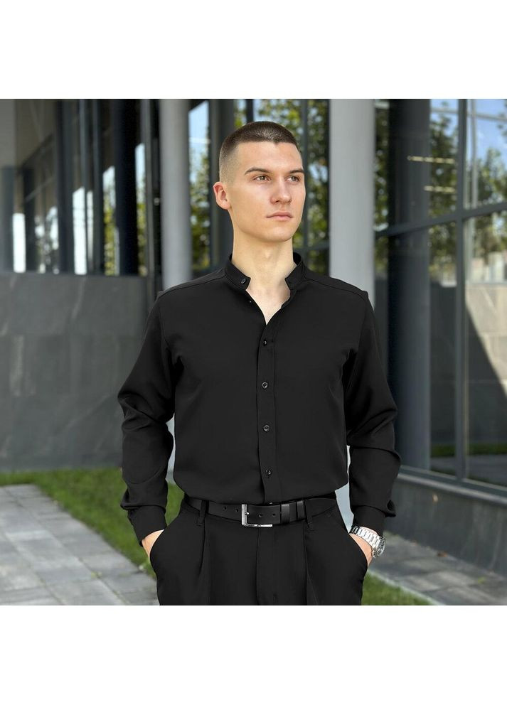 Черная праздничный, повседневный, вечерний, классическая, кэжуал рубашка однотонная Vakko