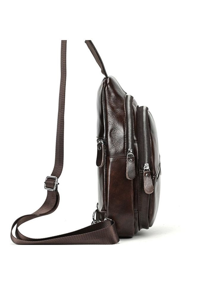 Чоловічий шкіряний слінг на одне плече сумка-слінг коричнева 62867 Tiding Bag (359380719)