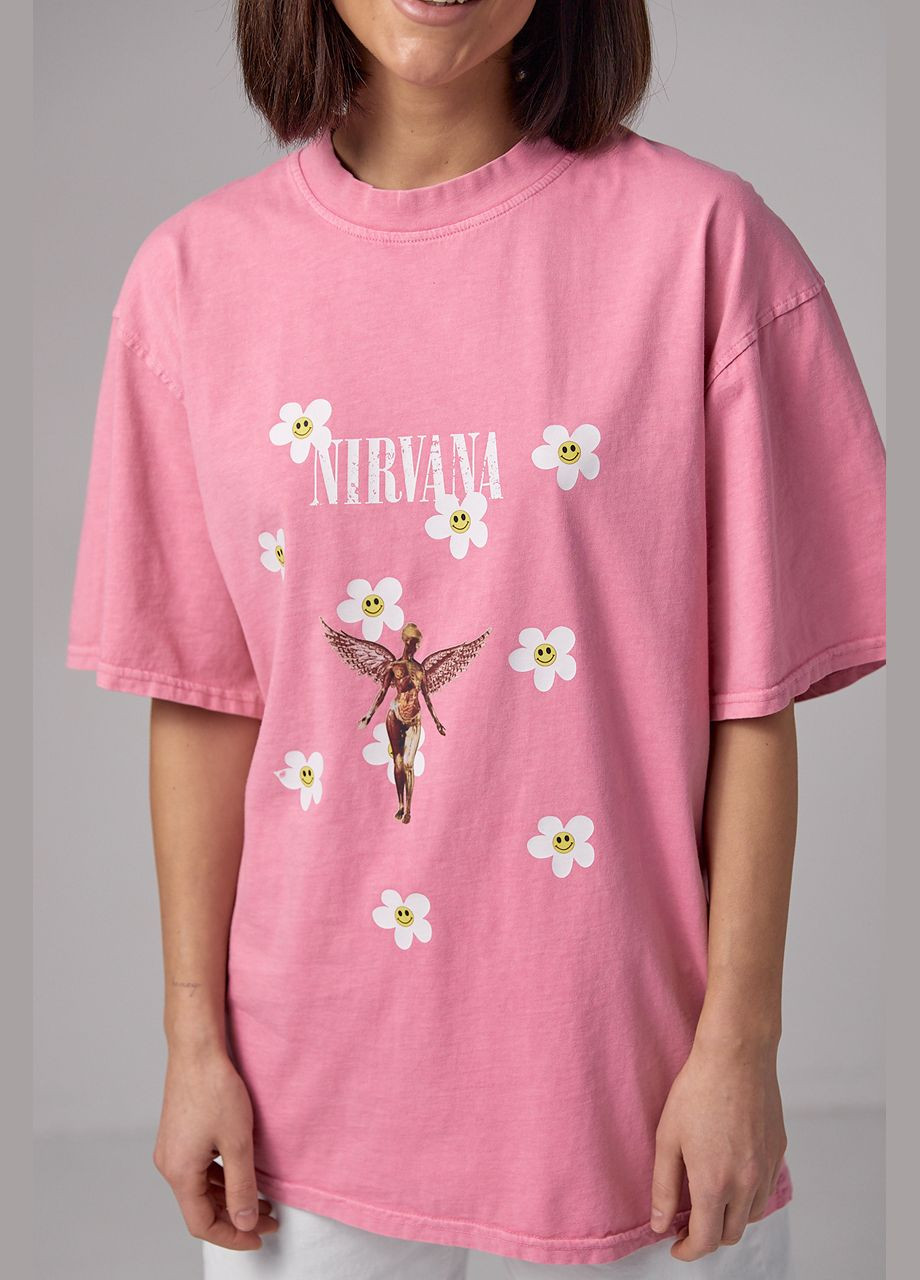 Рожева літня футболка tie-dye з принтом nirvana Lurex