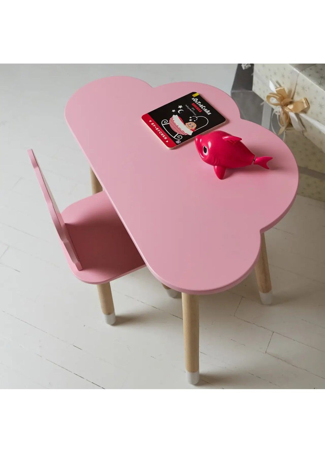 Дитячий столик Хмара (Рожевий) та стільчик Ведмедик (Рожевий) No Brand (331639805)