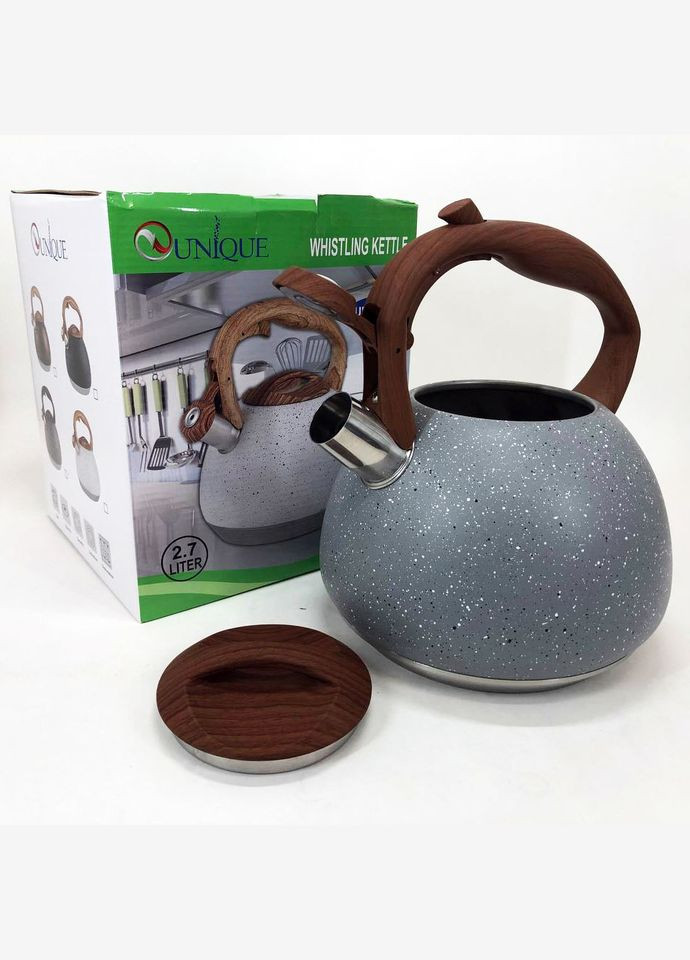 Чайник зі свистком UN-5306 2,7л мармур, чайник для газової плитки, чайник на плиту. Колір: сірий Unique (364664760)