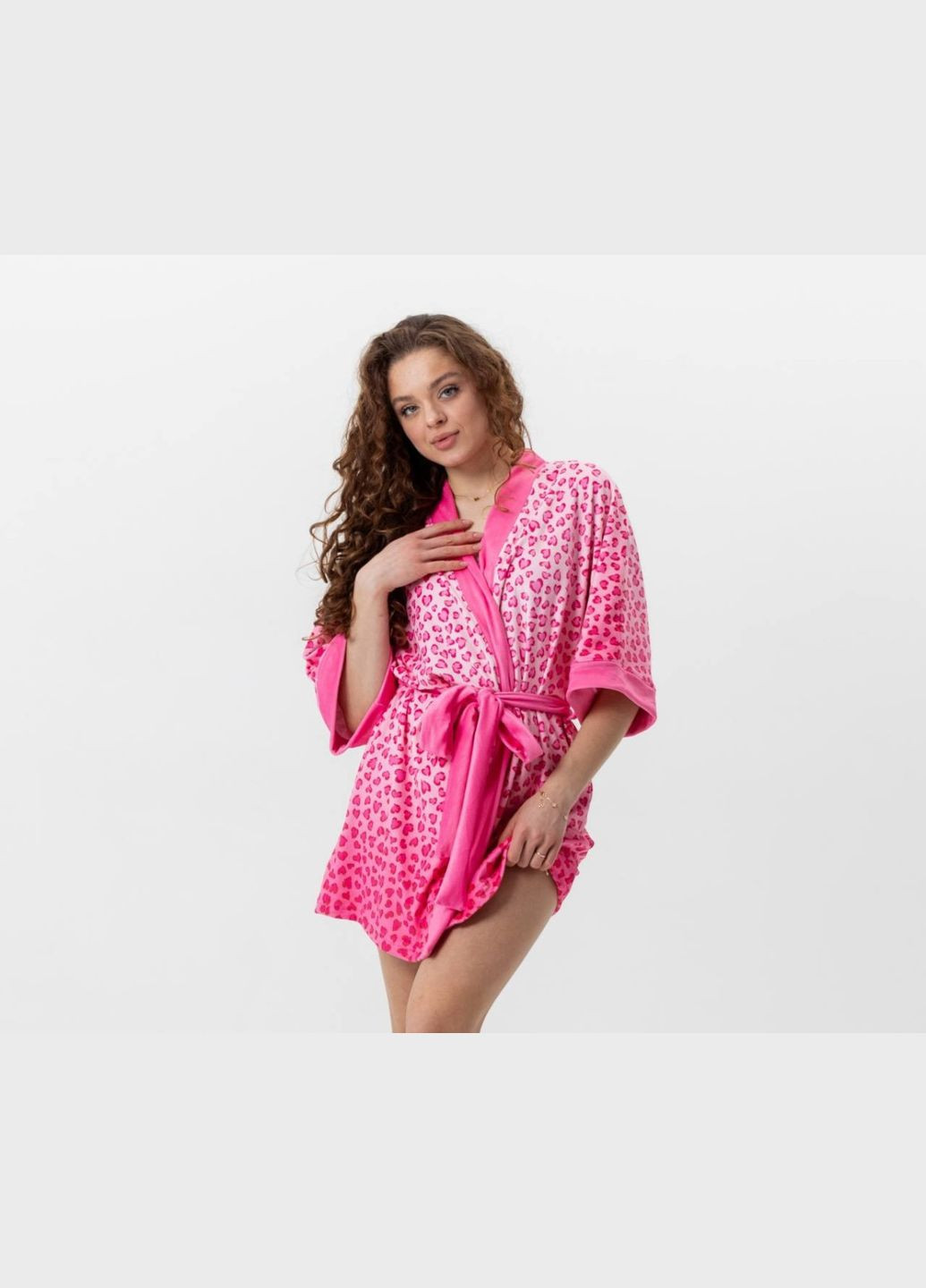 Халат жіночий з плюшевого велюру Рожевий леопард 3421_S 15967 S FlexDress (336873511)