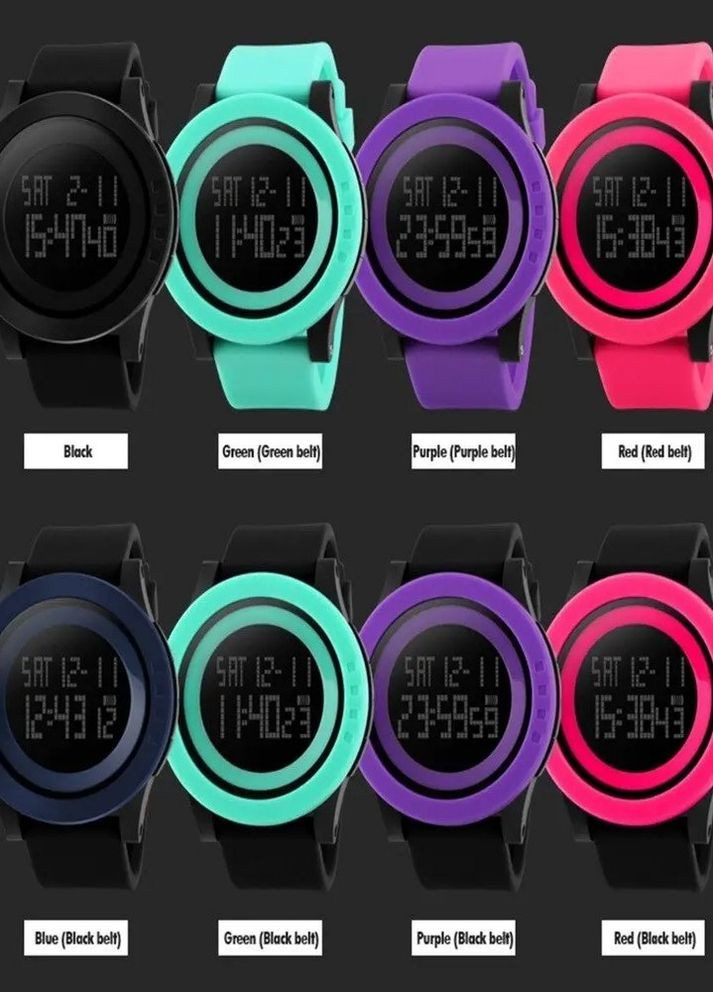 Цифровий годинник 1142BKPL Purple | Спортивний водонепроникний LED годинник унісекс із силіконовим ремінцем Skmei (358651073)