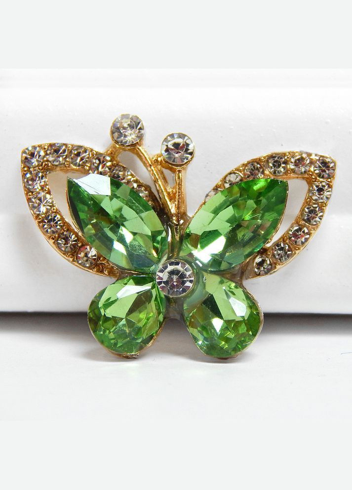 Стразовий декор Метелик, основа-золото, 28х21 мм, зелений No Brand (341731344)