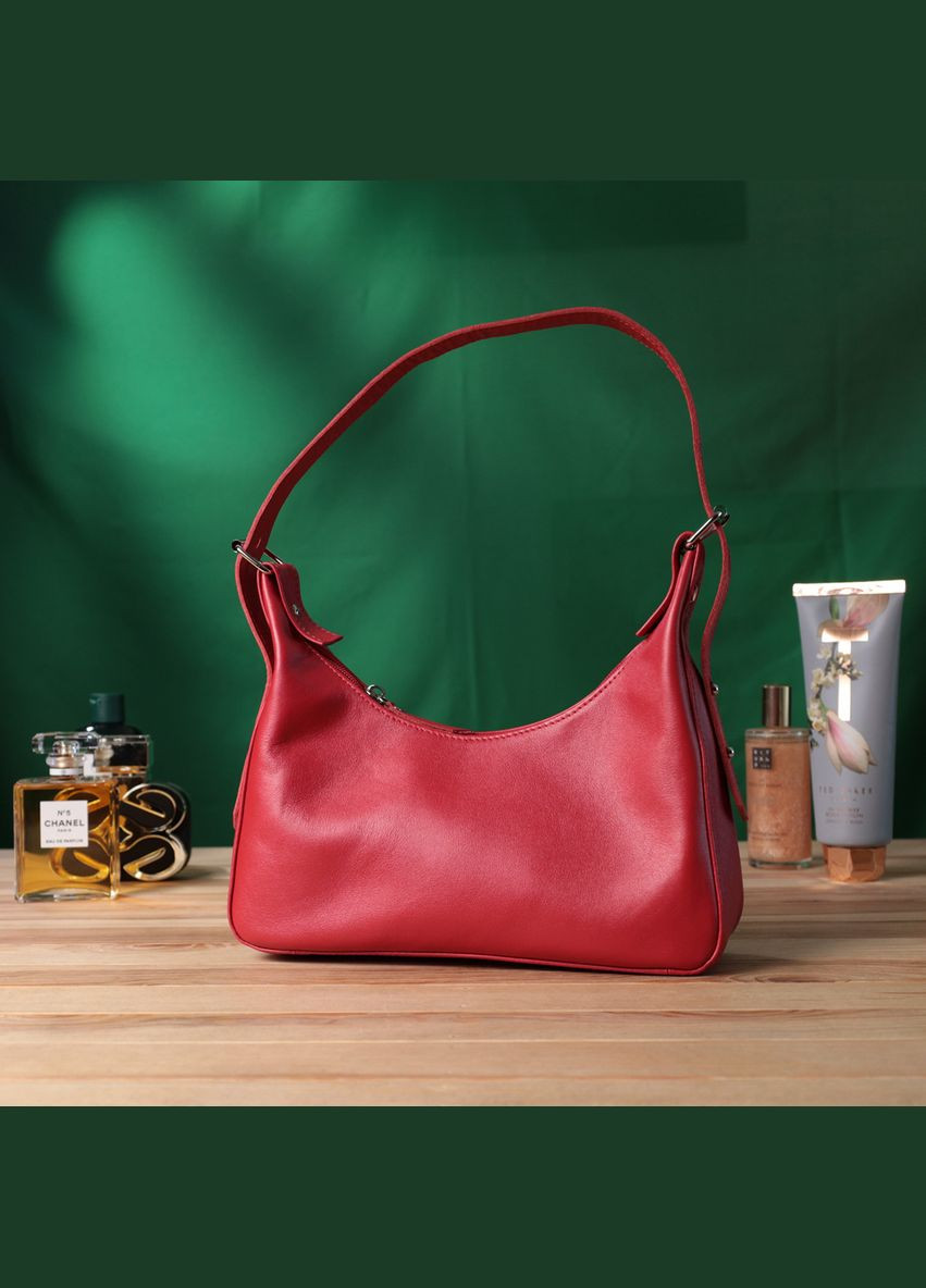 Яркая сумка багет с регулируемым ремнем из гладкой натуральной кожи 22832 Красная Shvigel (329146337)