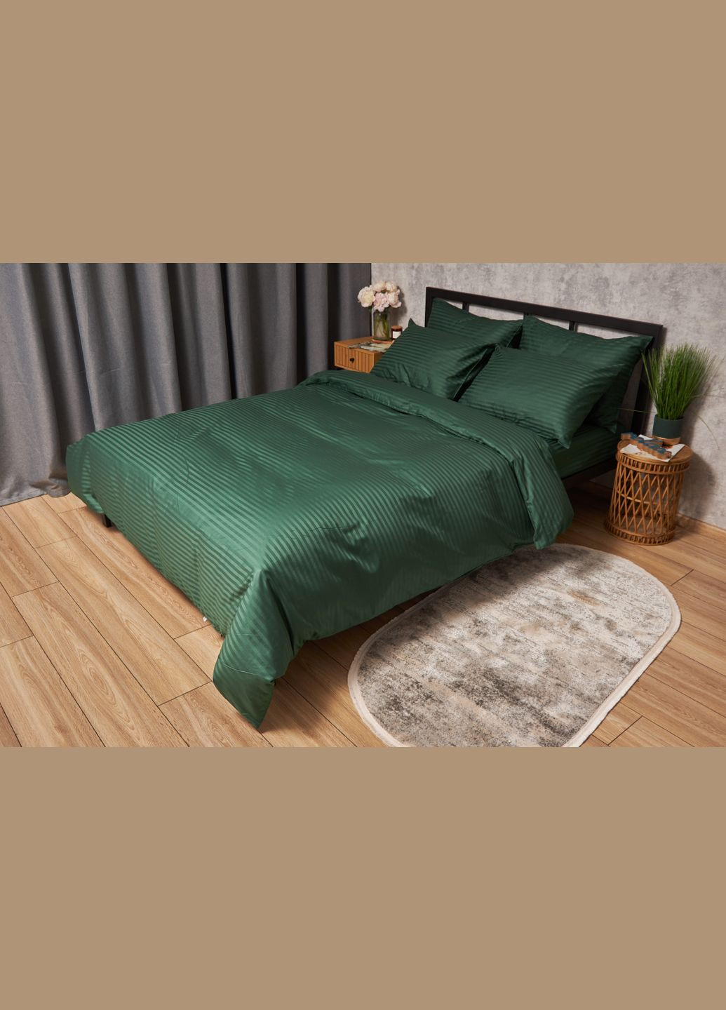 Комплект постельного белья Satin Stripe «» полуторный евро 160х220 наволочки 4х50х70 (MS-820005308) Moon&Star Stripe Verdant (296909714)