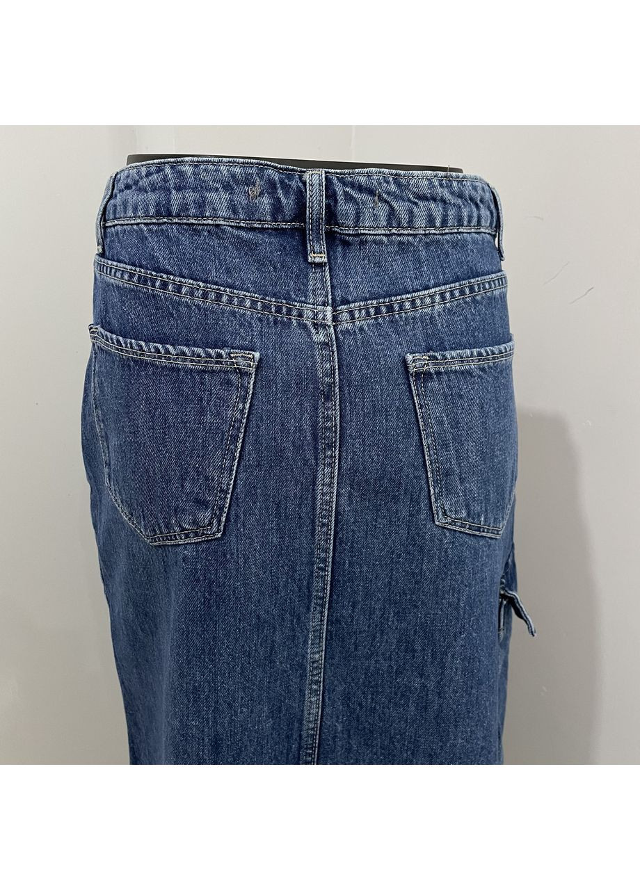 Синяя повседневная юбка джинсовая карго длинная без стрейч кармана синяя No Brand