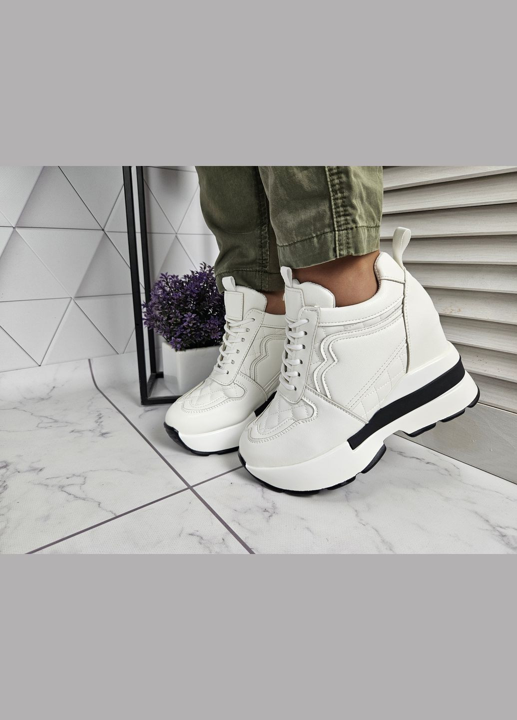 Снікерси демісезон на танкетці з платформою білі No Brand білі (322650773)