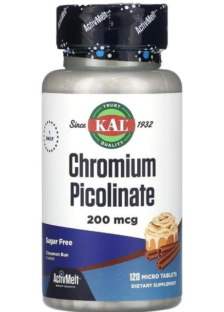 Піколінат хрому Chromium Picolinate 200 мкг 120 мікротаб булочка з корцею KAL (359473358)