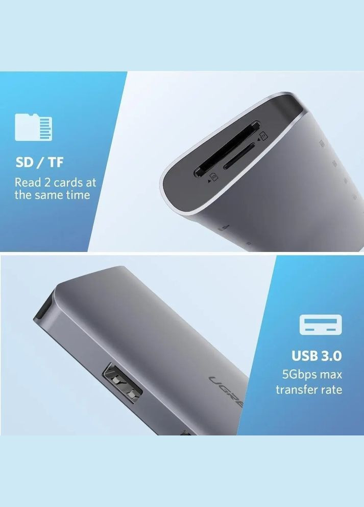 Хаб-адаптер мультипортовий 9-in-1 HDMI Ethernet USB-C Hub (40873) Ugreen (326811247)