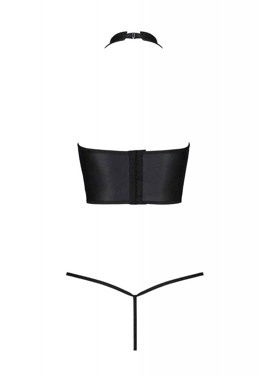 Чорний комплект з еко-шкіри з відкритими грудьми s/m black genevia set with open bra- Passion