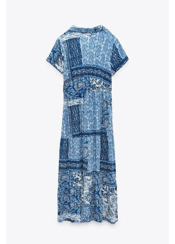 Синя сукня-сорочка середньої довжини з принтом Zara