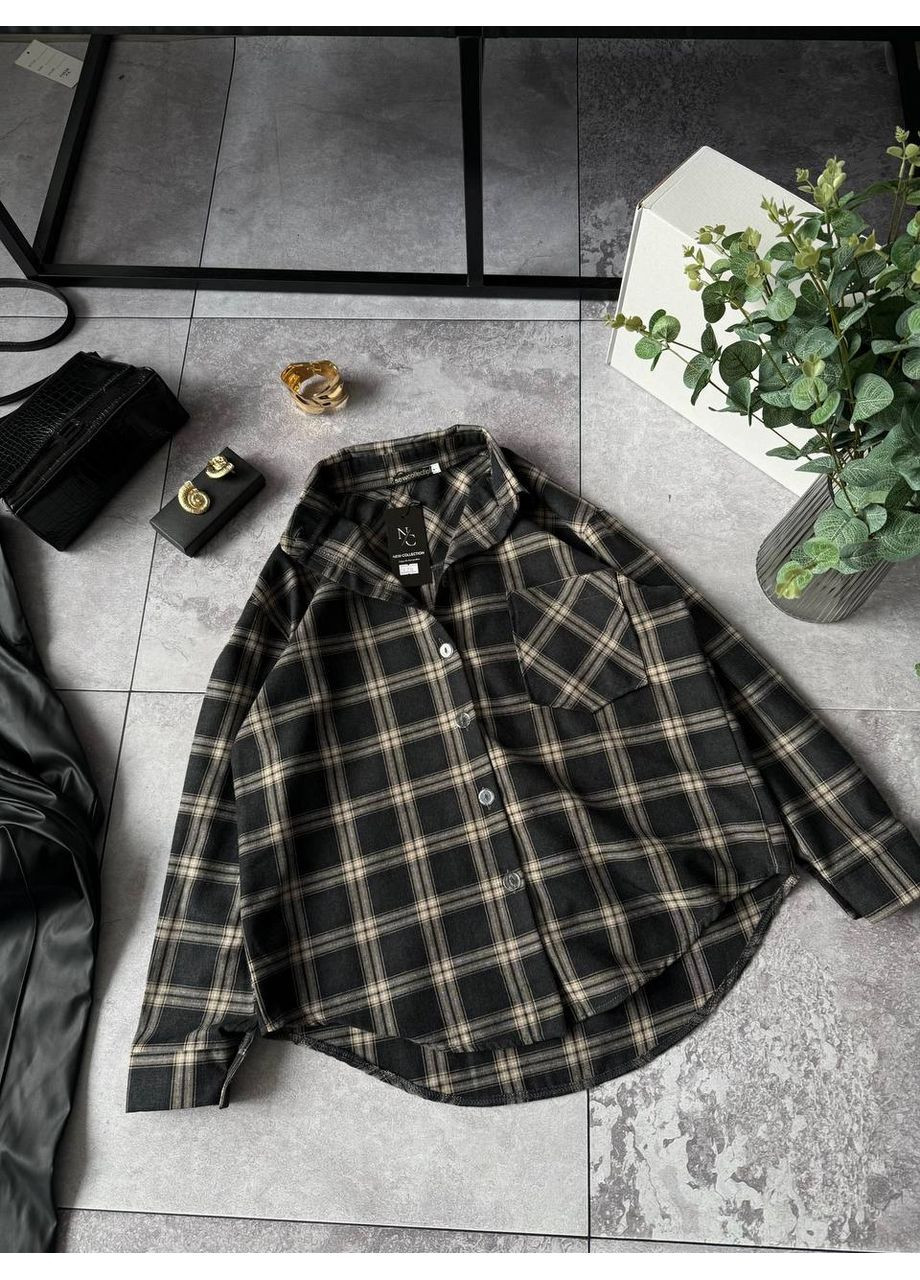 Черная кэжуал рубашка в клетку Україна с длинным рукавом