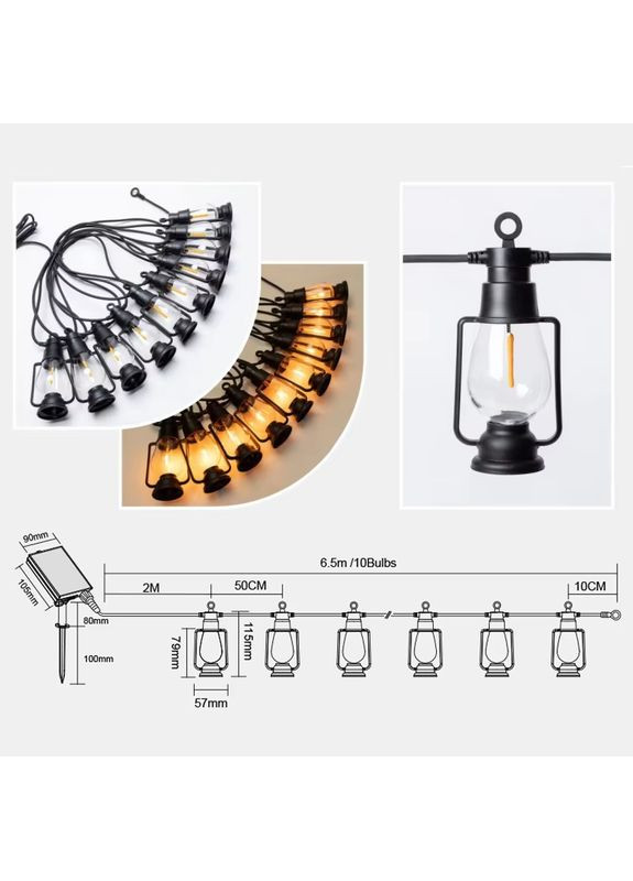 Дизайнерская уличная гирлянда 5м на 10 ламп от 220В с теплым цветом "Лампы подвесные" SFK-49 No Brand (366089825)