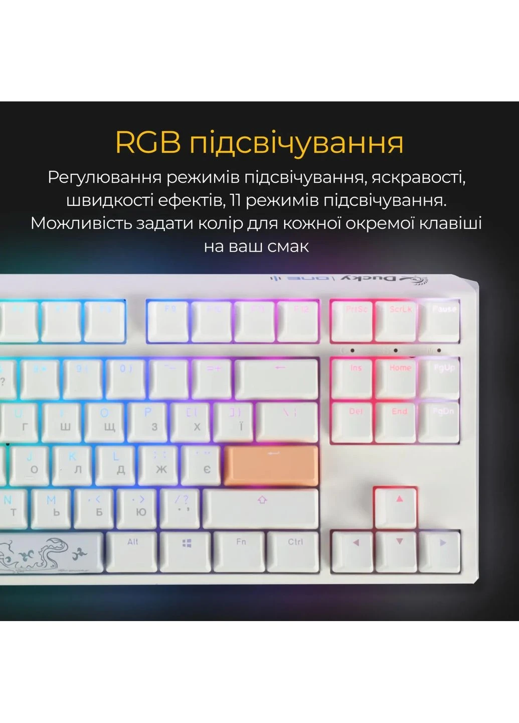 Клавіатура (DKON2187ST-CUAPXPWWWSC1) Ducky One 3 TKL Cherry MX Blue RGB UA USB White (356149742)