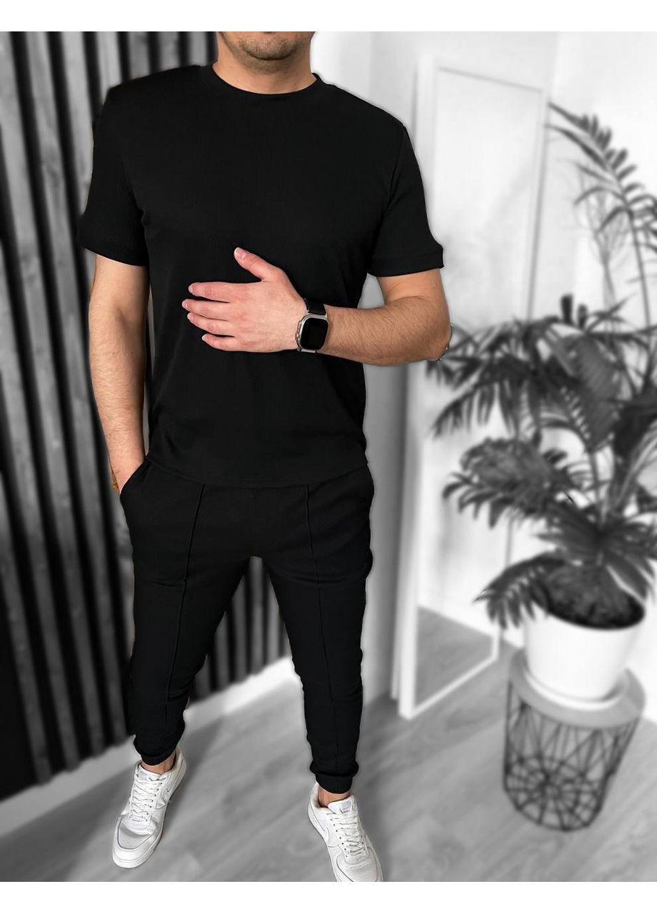 Черный демисезонный мужской костюм из рубчика брючный Україна