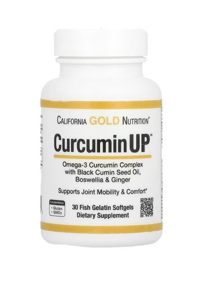 , CurcuminUP, комплекс куркумина и омега-3, поддержка подвижности и комфорт суставов, 30 капсул California Gold Nutrition (293246933)