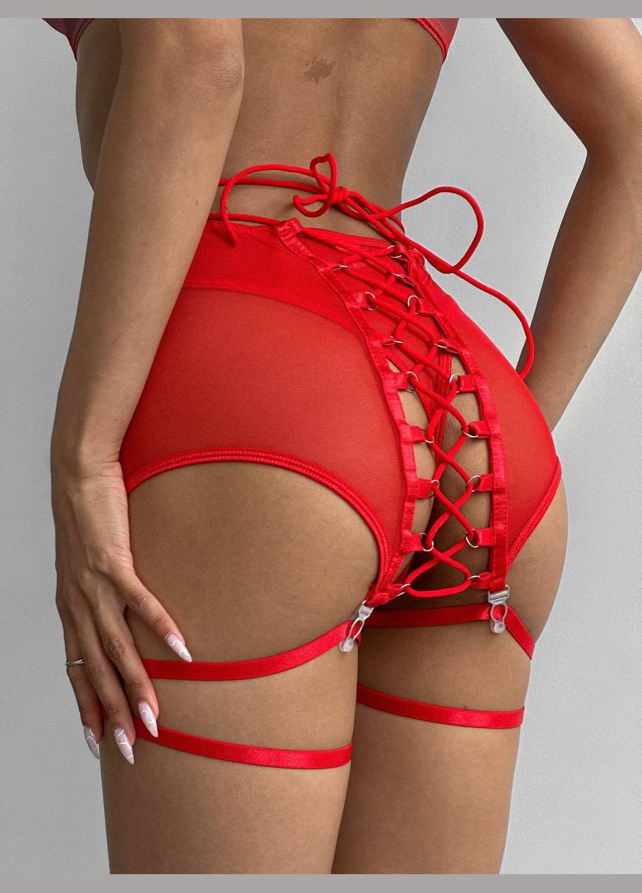 Червоний демісезонний неймовірний комплект з поясом спідничкою на шнурівці Vakko
