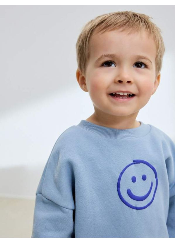 Коричневий демісезонний комплект оверсайз на флісі light blue/smile Next Trend 7074~01