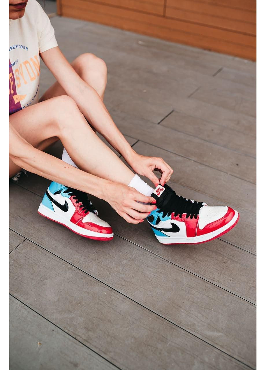 КРОСІВКИ ЖІНОЧІ NIKE AIR JORDAN 1 RETRO HIGH BLUE RED WHITE 2 НАЙК АІР ДЖОРДАН No Brand білі демісезони (368862427)