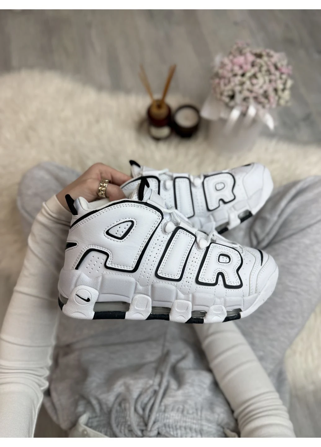 КРОССОВКИ ЖЕНСКИЕ NIKE AIR MORE UPTEMPO WHITE BLACK НАЙК АИР МОР УПТЕМПО БЕЛЫЕ No Brand белые демисезоны (392008987)