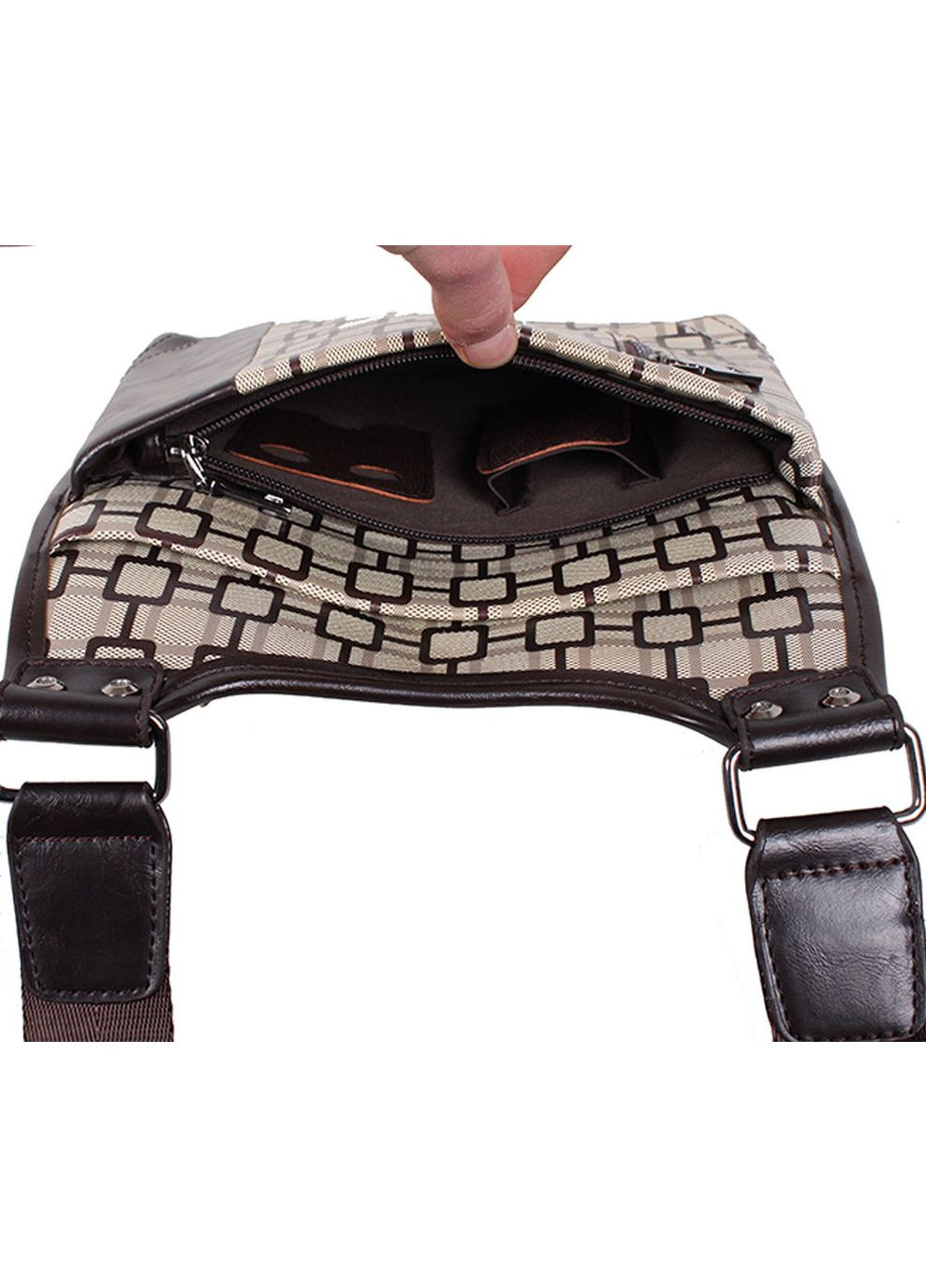 Мужская сумка из кожзама 303805 коричневая No Brand (370848314)