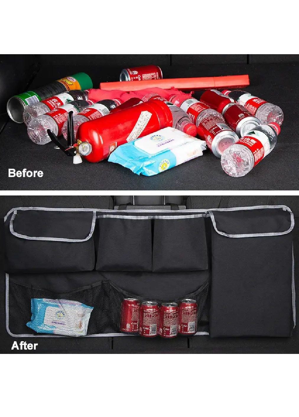 Органайзер на задню спинку сидіння в багажник машини автомобіля з сітчастою кишенею 100х45 см (479322-Prob) Чорний із сірим Unbranded (317202612)