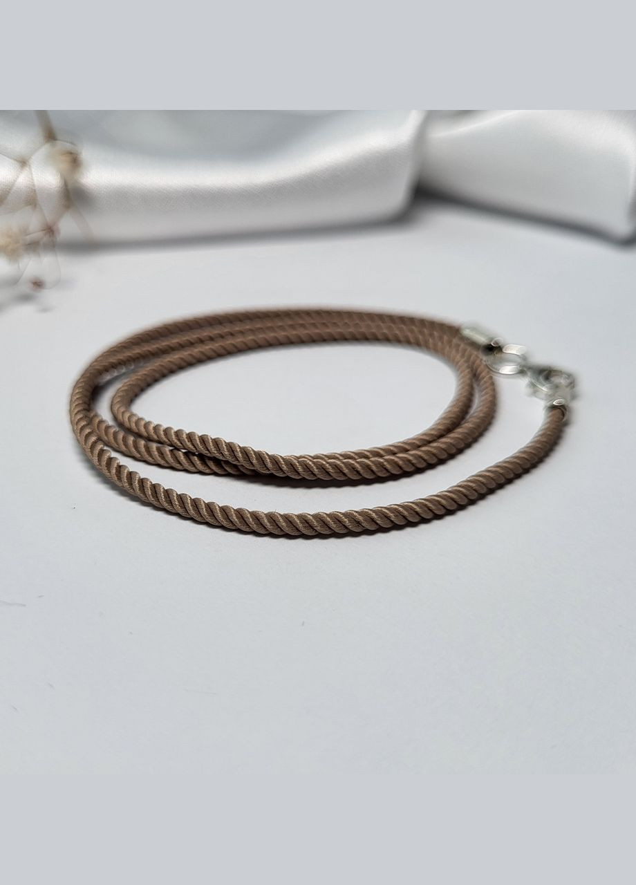 Шнурок на шею бежевый милан шелковый 2 мм см серебро 925 пробы 6010/2 0.98г No Brand (314713591)